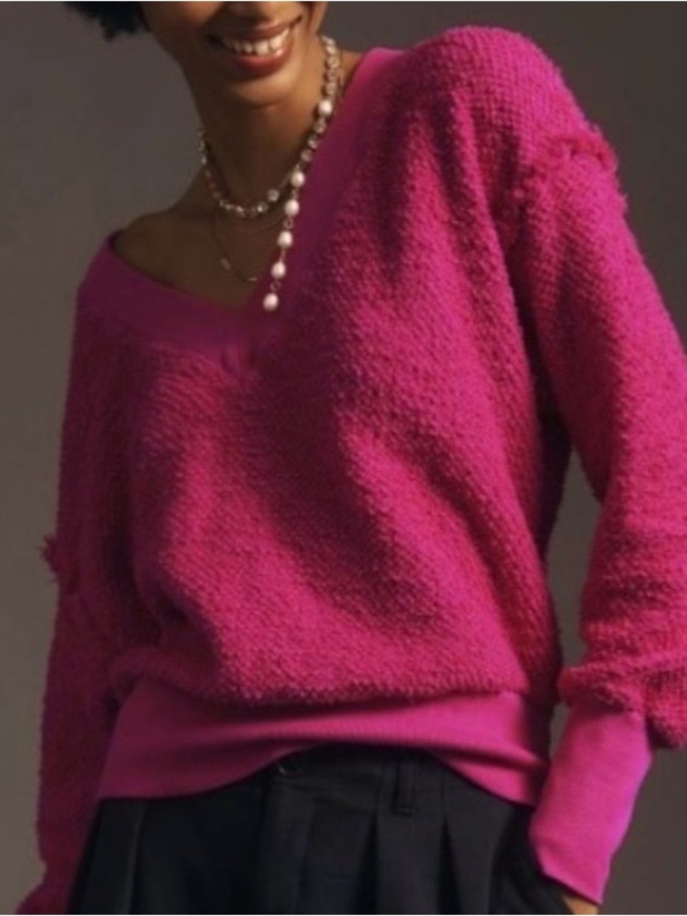 Anthropologie Fuchsia V-Neck Sweater Top